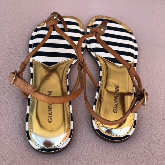 Gianni Bini Leather Navy Blue & Gold Tong Adjustable Ankle Strap Sandals 9.5 - Picture 11 of 16